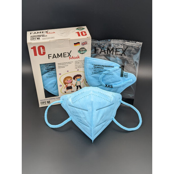 FAMEX Premium Kinder FFP2 Masken - XXS  - hellblau